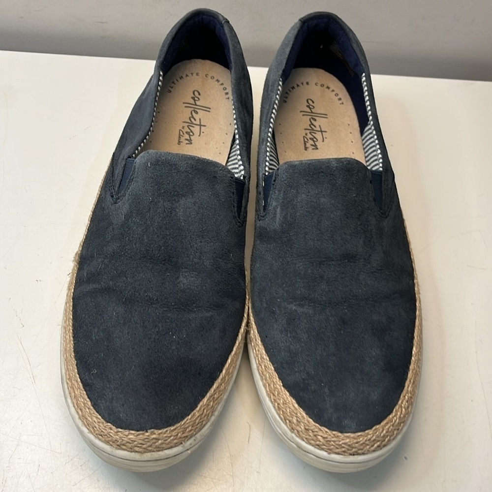 Clarks Marie Pearl Espadrilles Loafers Blue Suede, Sz 9 - Picture 4 of 11